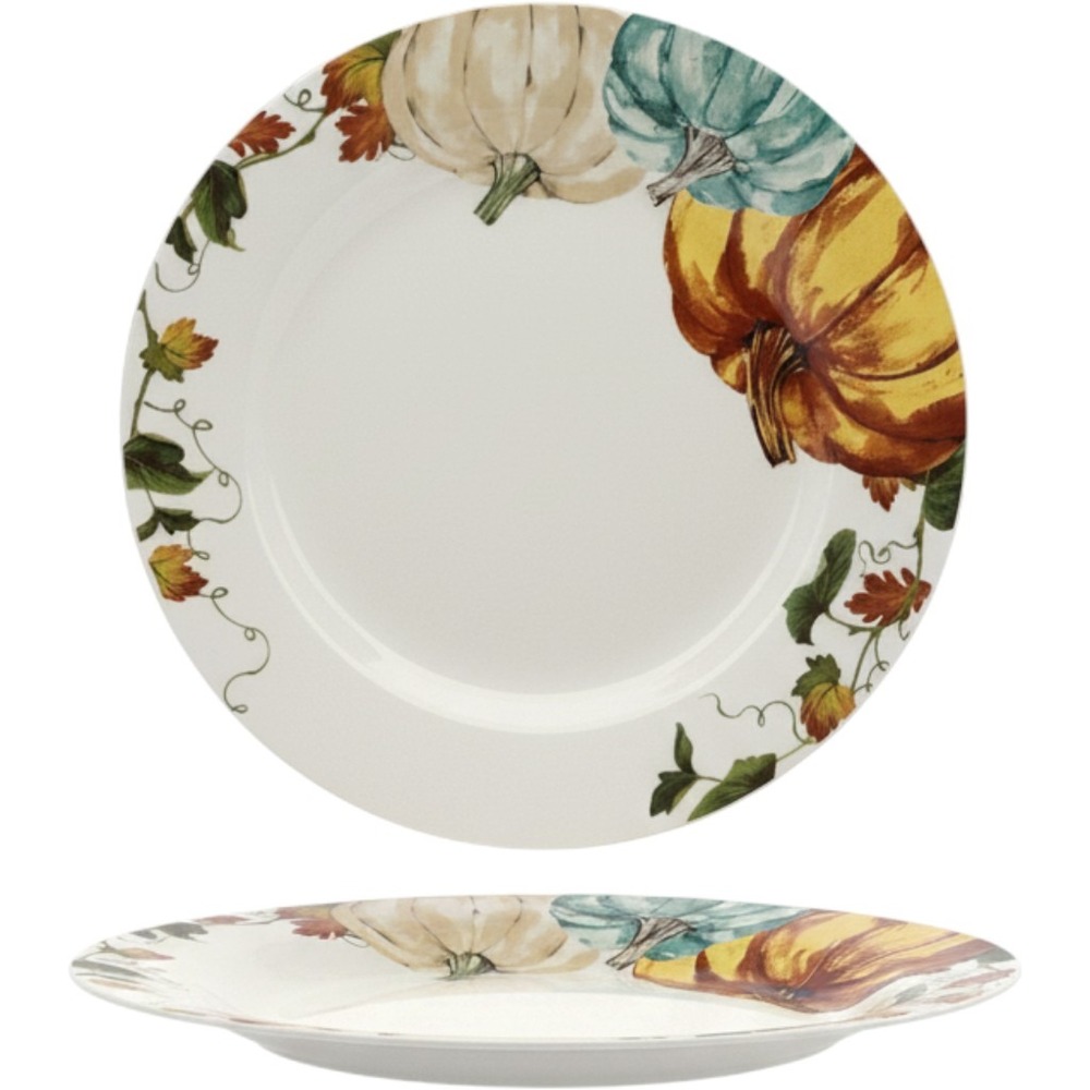Royal Norfolk Pumpkin Harvest Dinner Plates Set of 2 Autumn Thanksgiving White